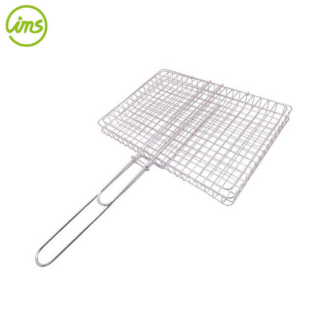 chrome plated bbq grilling basket with handle | bbq grill basket